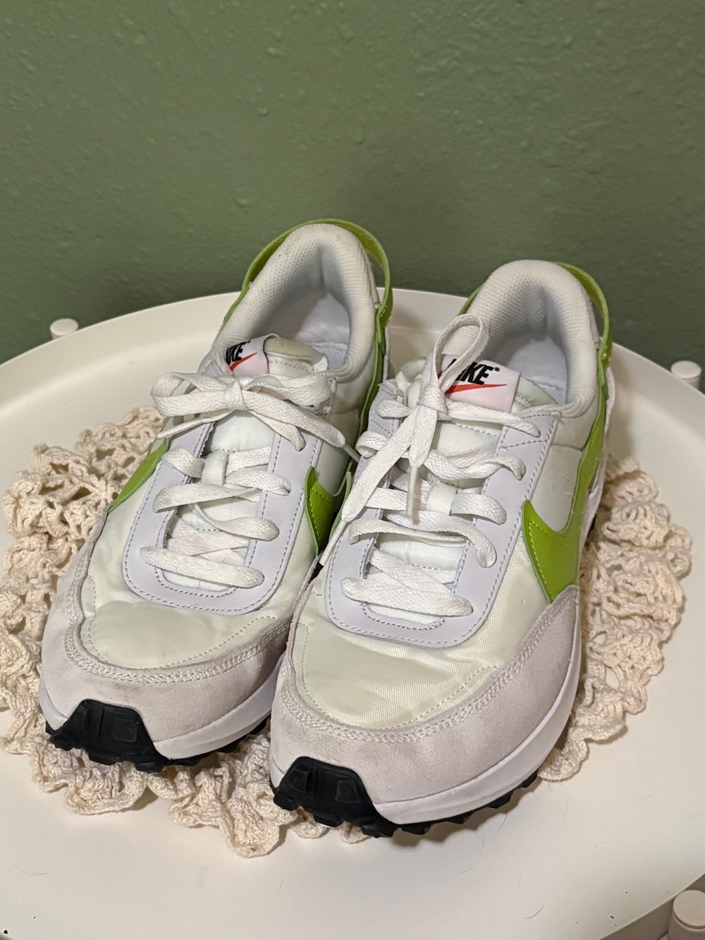 Nike Women's waffle Sneakers with Volt Green Swoosh - Picture 2 of 6